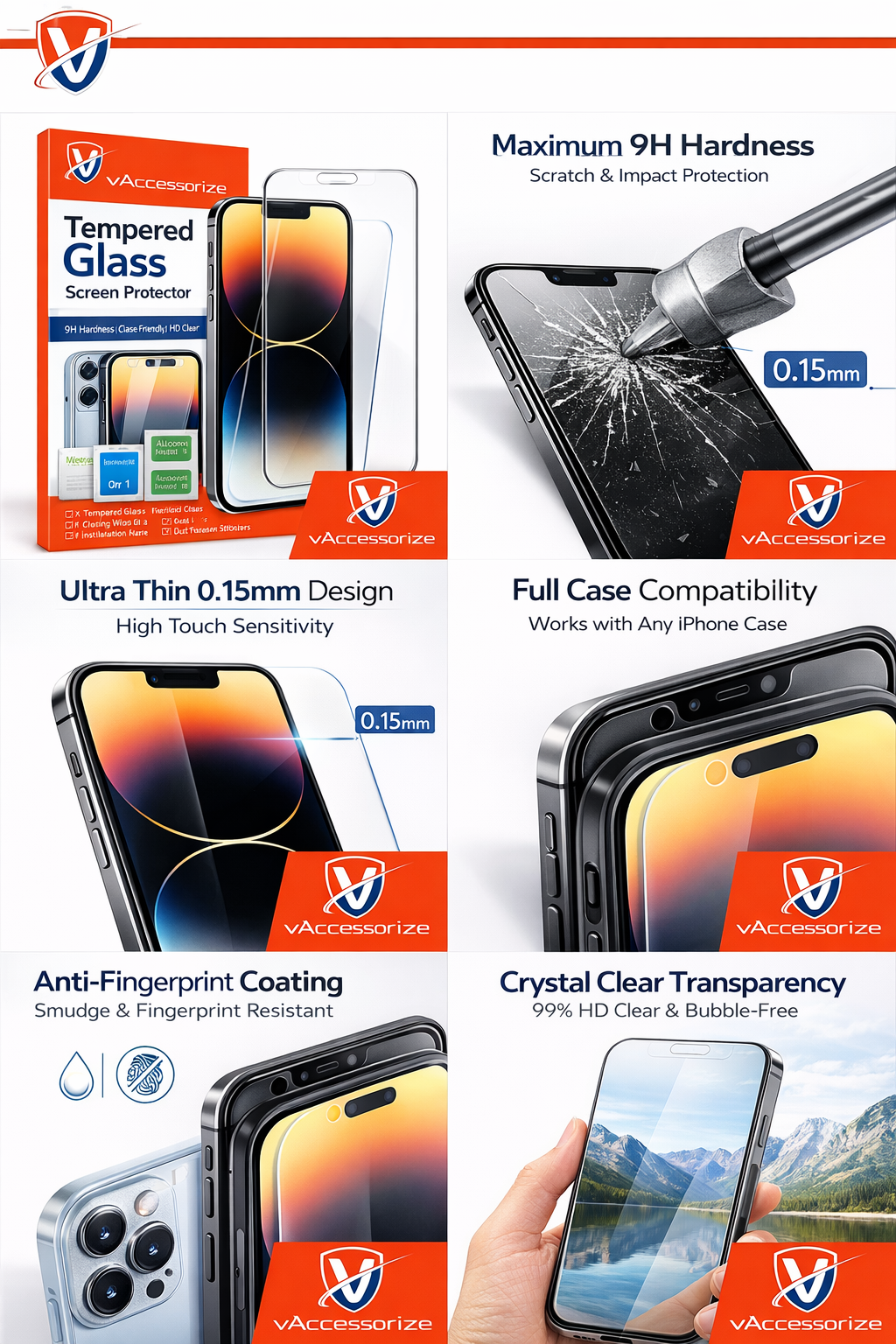 Tempered Glass Screen Protector for All iPhone 17 16 15 14 13 12 11 Pro Max Clear